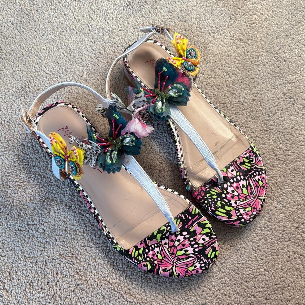 Betsey Johnson Floral Sandals - Pink and Yellow
